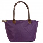 Nylon Small Shopping Tote w/ Leather Like Handles - Purple