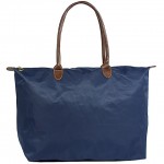 Nylon Large Shopping Tote w/ Leather Like Handles - Navy Blue