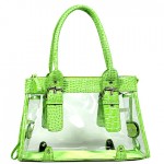 Clear PVC Tote Bag w/ Croc Embossed Patent Leather-like Trim (BG-CLR002GN)