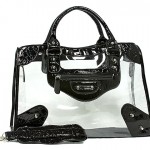 Clear PVC Tote Bag w/ Croc Embossed Patent Leather-like Trim (BG-CLR001BK)