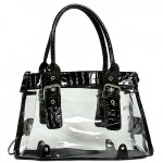 Clear PVC Tote Bag w/ Croc Embossed Patent Leather-like Trim (BG-CLR002BK)