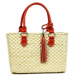 Corn Husk Straw w/ PU Leather Handles & Tassel