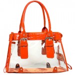 Clear PVC Tote Bag w/ Croc Embossed Patent Leather-like Trim (BG-CLR002OG) Clear PVC Tote Bag w/ Croc Embossed Patent Leather-like Trim (BG-CLR002OG)