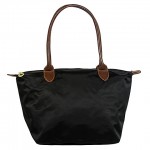 Nylon Small Shopping Tote w/ Leather Like Handles - Black