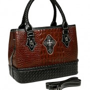 Genuine Leather Croc Embossed Satchel Bag w/ Cross Charm (BG-NLC302BNBK) Genuine Leather Croc Embossed Satchel Bag w/ Cross Charm (BG-NLC302BNBK)