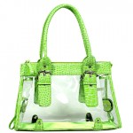 Clear PVC Tote Bag w/ Croc Embossed Patent Leather-like Trim (BG-CLR002GN) Clear PVC Tote Bag w/ Croc Embossed Patent Leather-like Trim (BG-CLR002GN)