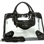 Clear PVC Tote Bag w/ Croc Embossed Patent Leather-like Trim (BG-CLR001BK) Clear PVC Tote Bag w/ Croc Embossed Patent Leather-like Trim (BG-CLR001BK)