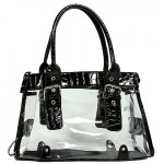 Clear PVC Tote Bag w/ Croc Embossed Patent Leather-like Trim (BG-CLR002BK) Clear PVC Tote Bag w/ Croc Embossed Patent Leather-like Trim (BG-CLR002BK)