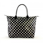 Shopping Tote w/ Polka Dots Print - Black