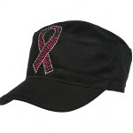 Military Cap w/ Jeweled Pink Ribbon Sign (HT-C7005BK)